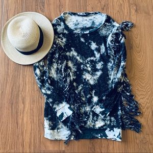 T PARTY Marbled long sleeve fringe LS  top